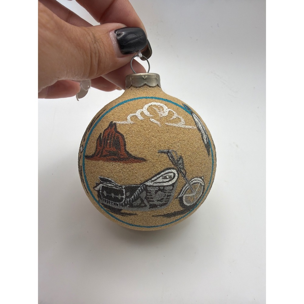 Rauch Sand Art Christmas Ornament Motorcycle Desert Mesa Southwestern Painted